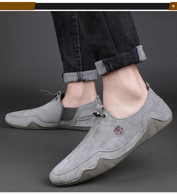 Breathable Light Anti-slip Outdoor Flat Shoes for Men Casual Driving Shoes Genuine Leather Boat Shoes Soft Sole Footwear