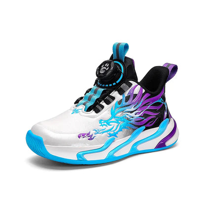 New waterproof leather-top rotary buckle children's sports casual shoes breathable running shoes for primary school students
