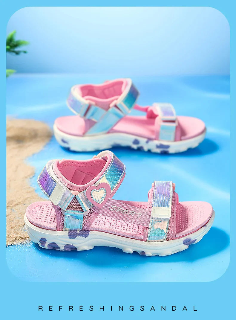 Princess Girls' LED Sandals Children's Toddler Sports Beach Pink blue Girls' Soft Shining Shoes Outdoor Soft  Anti-Slip LED Shoe