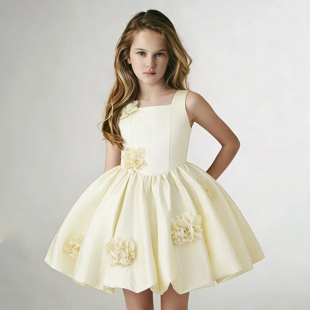 Summer Flower Bridesmaids Girls Dress Elegant Birthday Party Princess Prom Dresses Girl Gala Bow Baptism Wedding Evening Costume