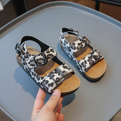 Summer Printed Slippers for Boys and Girls Vacation Travel Beach Adjustable Double-button Sandals Pillow Platform Home Slippers
