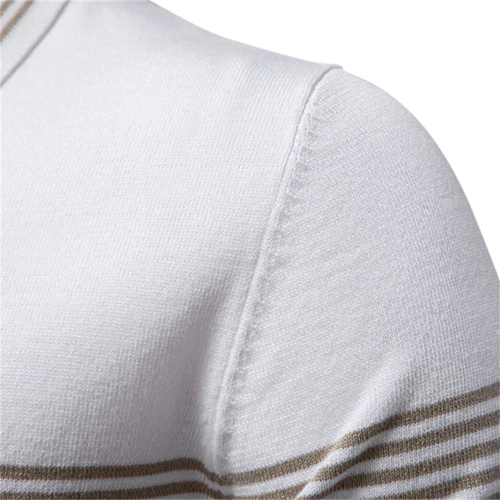 ‌2025 Men's Slim Fit Solid & Striped Business Casual Polo Shirts Breathable Short Sleeve Comfort Top for Office Social Summer