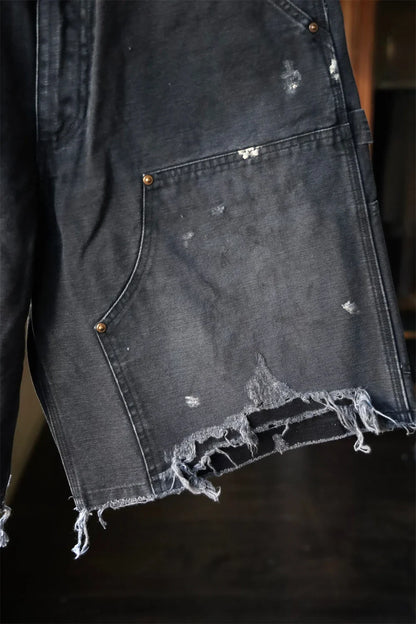 Black Nice Washed Damaged Saint DOUBLE KNEE Zipper Denim Shorts Men Women Oversized Shorts