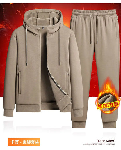 Autumn and winter hooded cardigan with fleece and thickened two-piece sporty and fashionable pure cotton set