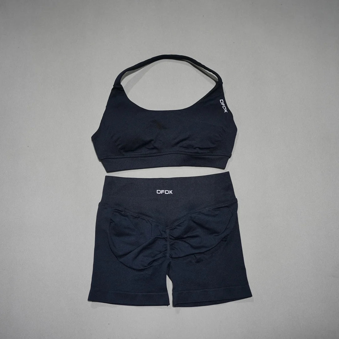 Women's Fashion 2 Piece Sports Set Lace Up Sports Bra Seamless Shorts Leggings Yoga Gym Fitness Running Tracksuit