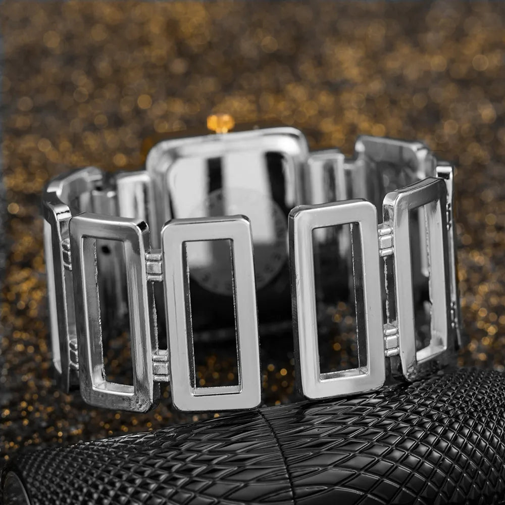 Rectangle Ladies Wristwatch Gold Silver Bangle Watches for Women Rhinestone Hollow Steel Quartz Female FashionClock