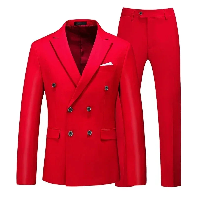 2 Pieces Double Breasted Formal Men Suits Slim FitGroom Tuxedos for Wedding Peaked Lapel Custom Male Blazer Prom Daily Wear