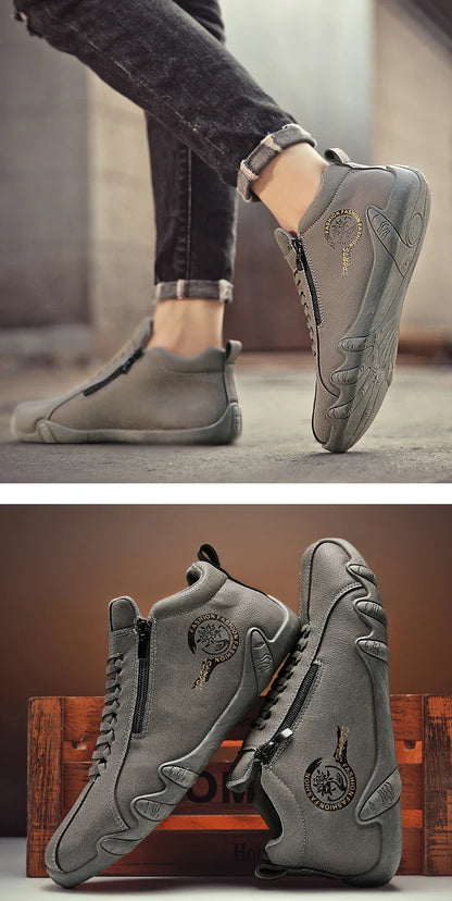 Men's Casual Shoes Side Zipper Short Boots Versatile Flats Bottom Trbottomyy Fashion Pu Leather Men's Shoes Spring Suitable for Outdoor Sports