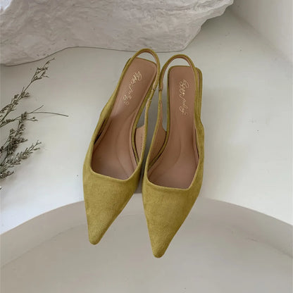 Women Sandals Pointed Toe Elegant Low-heel Shoes Summer Fashion Slingback Woman Mules Shoes Pumps Dress Shoes