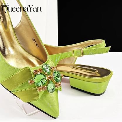 Italian Fashion Sandals and Bag Matching Set 2025 Women Party Perfect Matching for Lemon Green Color Wedding Shoes