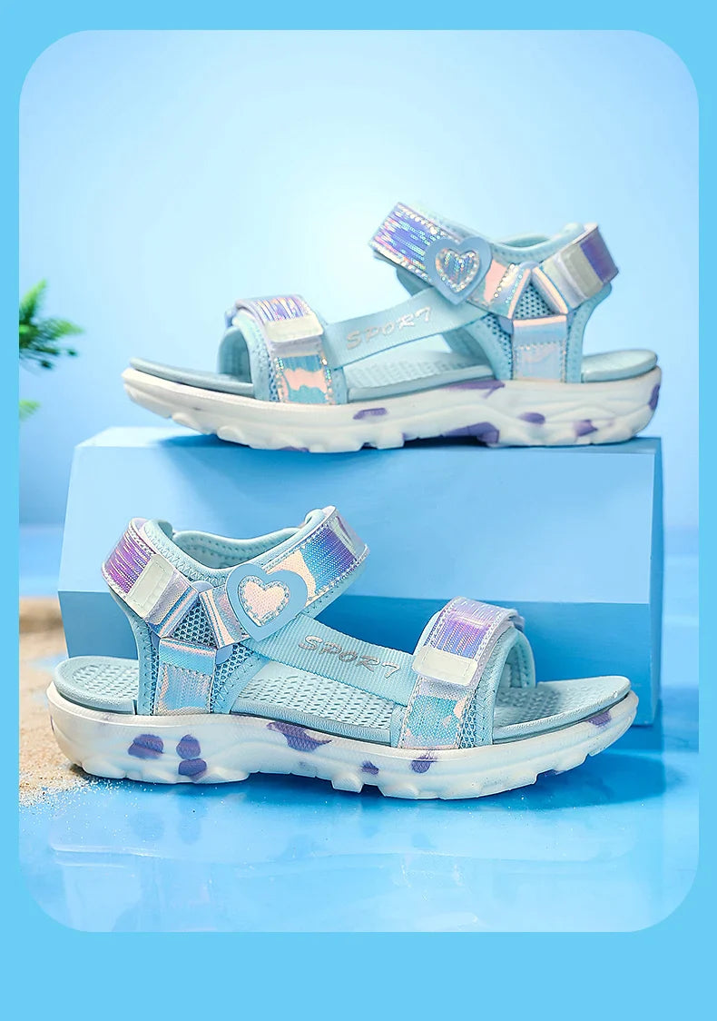 Princess Girls' LED Sandals Children's Toddler Sports Beach Pink blue Girls' Soft Shining Shoes Outdoor Soft  Anti-Slip LED Shoe