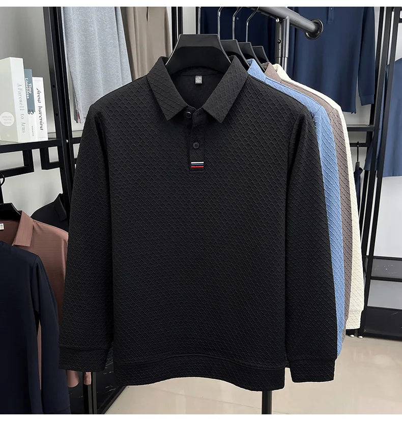 High quality fashion long sleeve polo shirt men's autumn new brand striped jacquard design Korean casual luxury lapel T-shirt