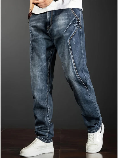 Calça Jeans Masculina Reta com Elastano Casual com Design Personalizado Caimento Confortável Estilo Moderno