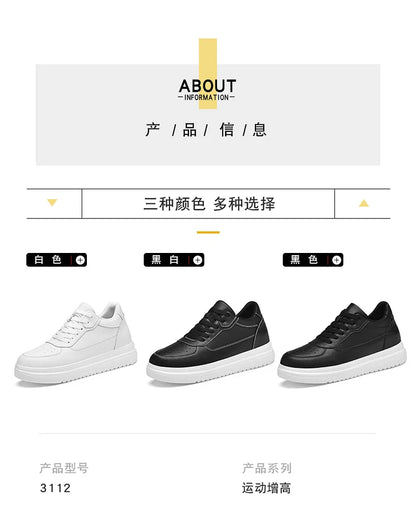 Novos sapatos masculinos invisíveis para aumentar a altura, sapatos esportivos de 6 CM-8 CM-10 CM, sapatos esportivos de couro branco para homens, tamanhos ampliados 36-46