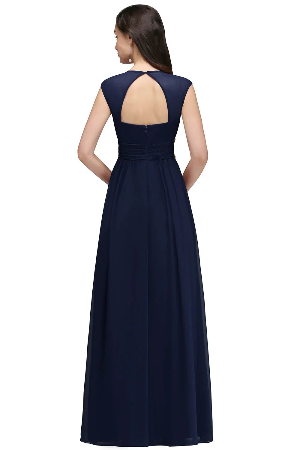2024 Royal Blue Chiffon Bridesmaid Dress Evening Dress V-Neck Crystal Beaded Backless Wedding Dress Shipping Wthin 24 Hours