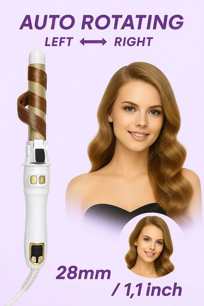 Automatic Hair Curling Iron 28mm Ceramic Barrel Rotating Curler for Big Waves and Smooth Damage Free Hair Styling