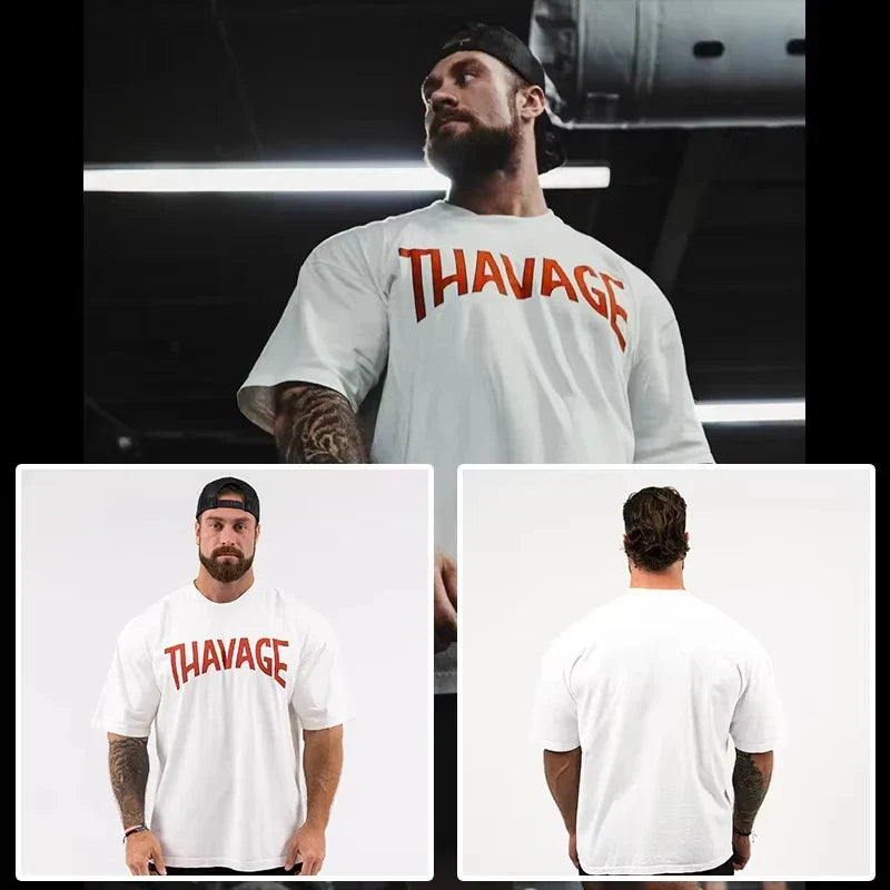 Fitness Men's Cotton T-Shirt Muscle Running Short Sleeve Crew Neck Summer Collection Sweatshirt for Men Oversized