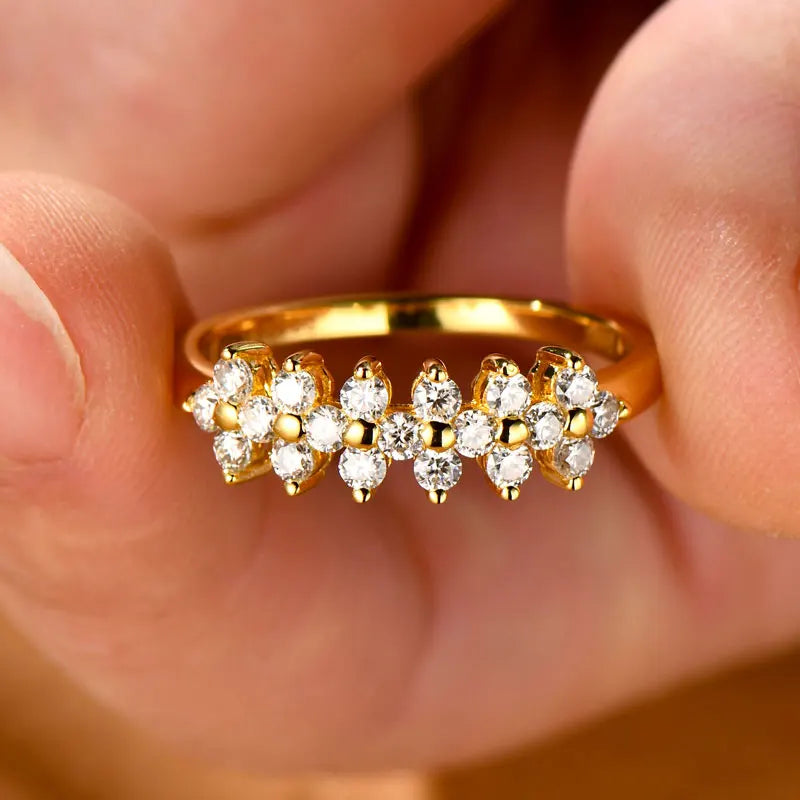 2mm Moissanite Ring With Certificate 925 Sterling Silver Cluster Flower Wedding Rings For Women 14k Gold Plated Jewelry