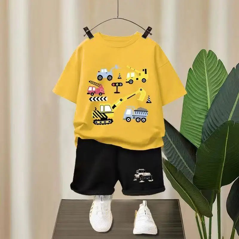 Summer Baby Girl Boy Clothes Set Children Excavator Cartoon Printing T-shirt and Short 2 Pieces Suit Kid Shorts Sleeve Tracksuit