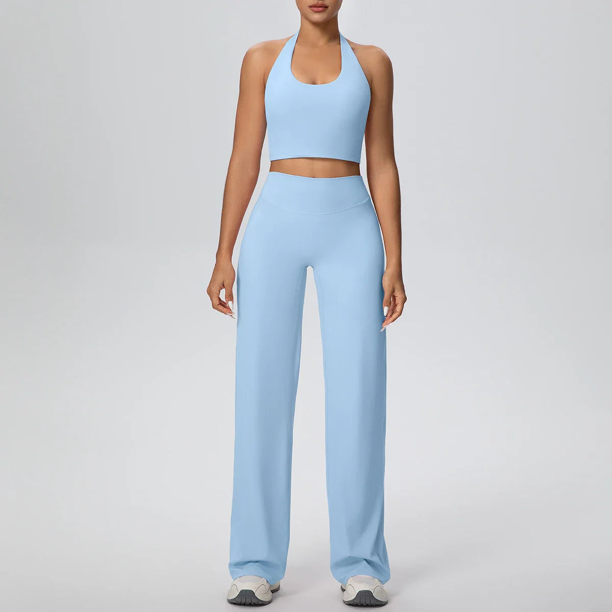 2PCS Woman Backless Hanging Neck Bra and Pants Yoga Set Summer Breathable Gym Sports Running Workout Top Hot Sales Yoga Set