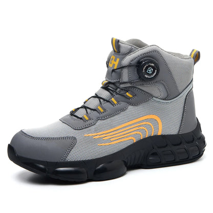 Men's Safety Work Boots Steel Toe Breathable Indestructible Puncture-Proof Rotary Buckle Shoes Comfortable Brand Work Footwear