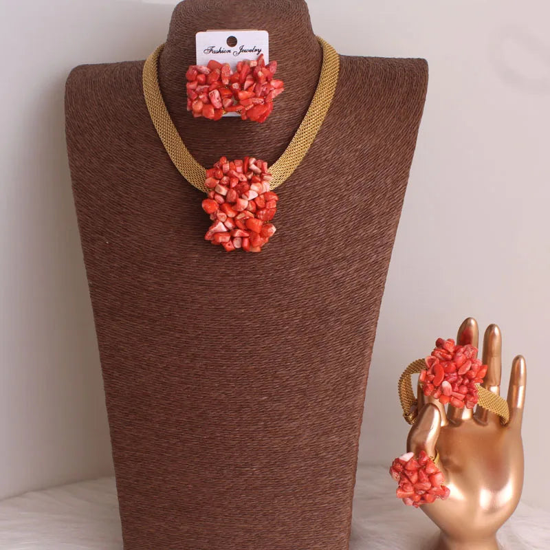 African Wedding Coral Beaded Fine Jewelry Set For Women High Quality 2023
