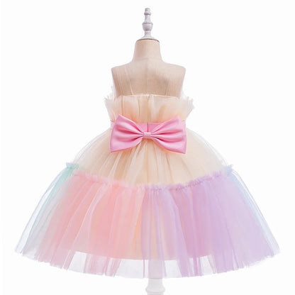 Summer Ruffles Bridesmaids Party Girls Dress Elegant Bow Wedding Birthday Princess Dresses Girl Tulle Pageant Evening Costumes