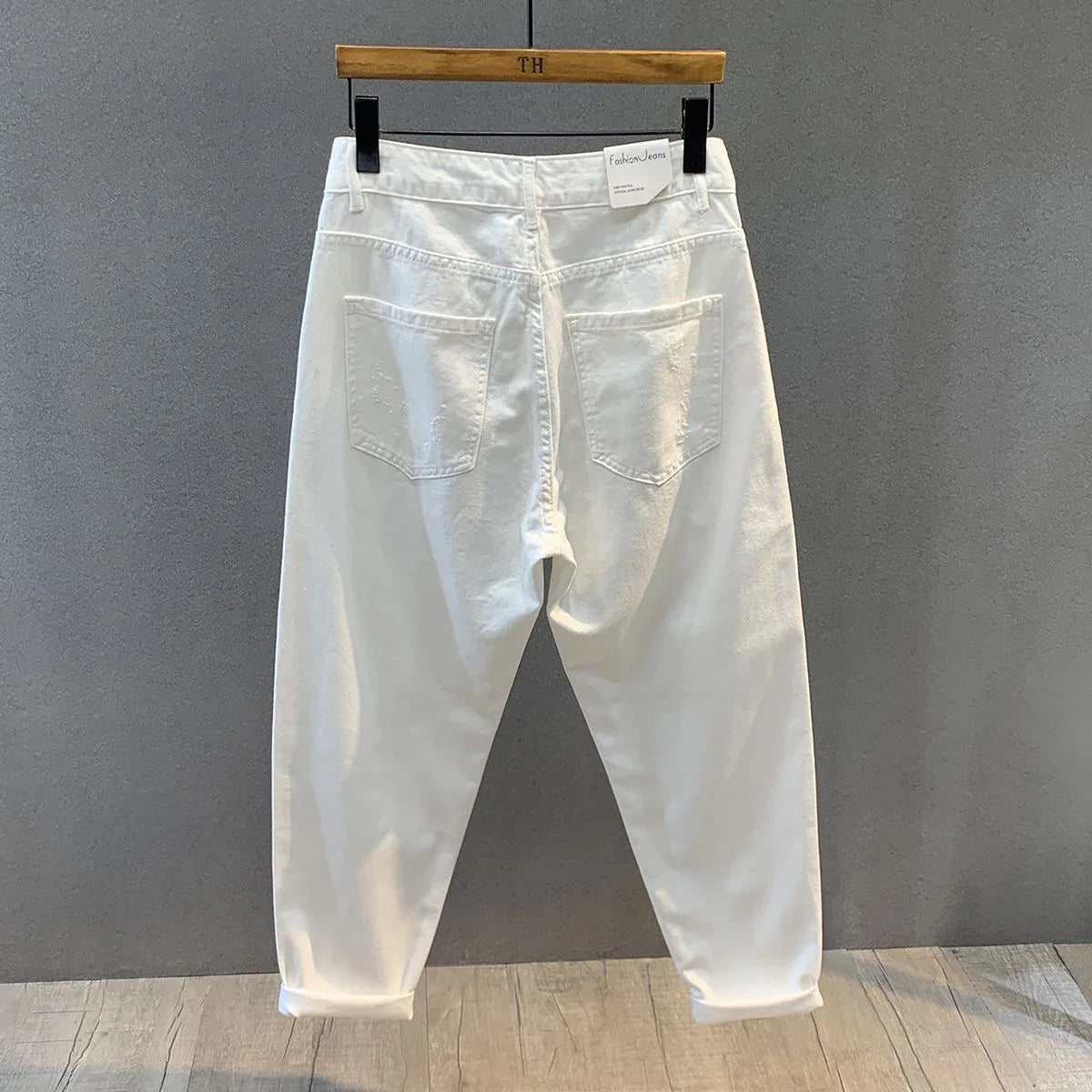 2023 Spring and Autumn New Fashion Solid Color Ripped Jeans Men's Casual Loose Comfortable High-Quality Large Size Trousers 36