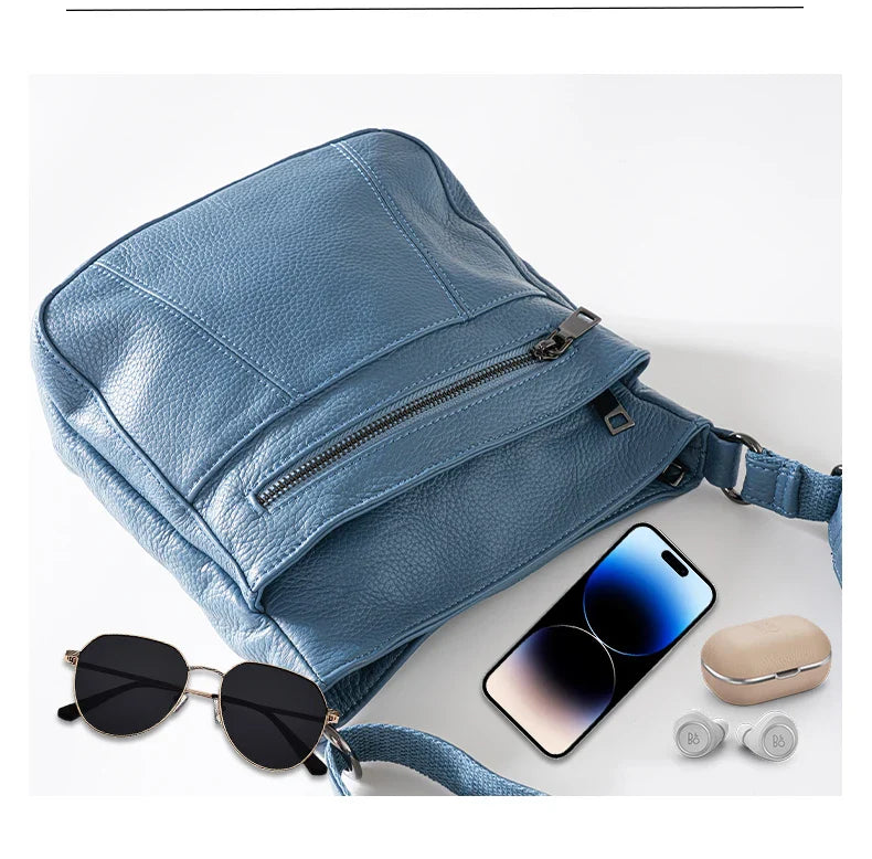 New Genuine Leather Women's Bag Casual One Shoulder Crossbody Bag Multi Pocket Messenger Bag
