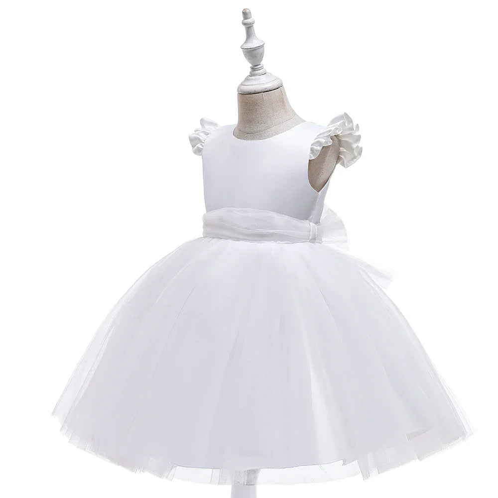 Summer Bow Wedding Party Girls Dress Elegant Tulle Bridesmaids Princess Evening Dresses for Girl Gala Birthday Host Prom Costume