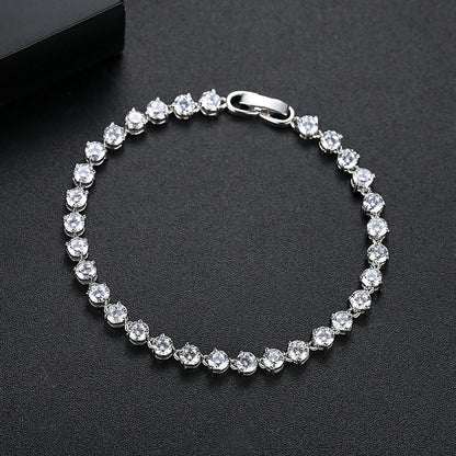 Silver Color 3 Prong Round Cubic Zirconia Necklace Earring Bridal Jewelry Set Simple Design Bride Wedding Accessories