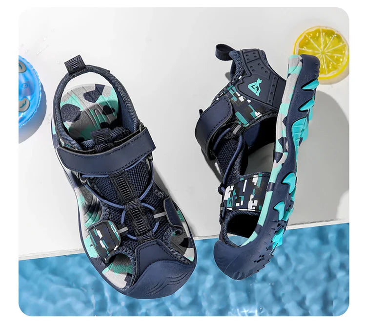 Kids Sandals Boys Breathable Anti-Slip Soft Sole Summer Beach Shoes Outdoor Lightweight Children Sandals with Adjustable Straps