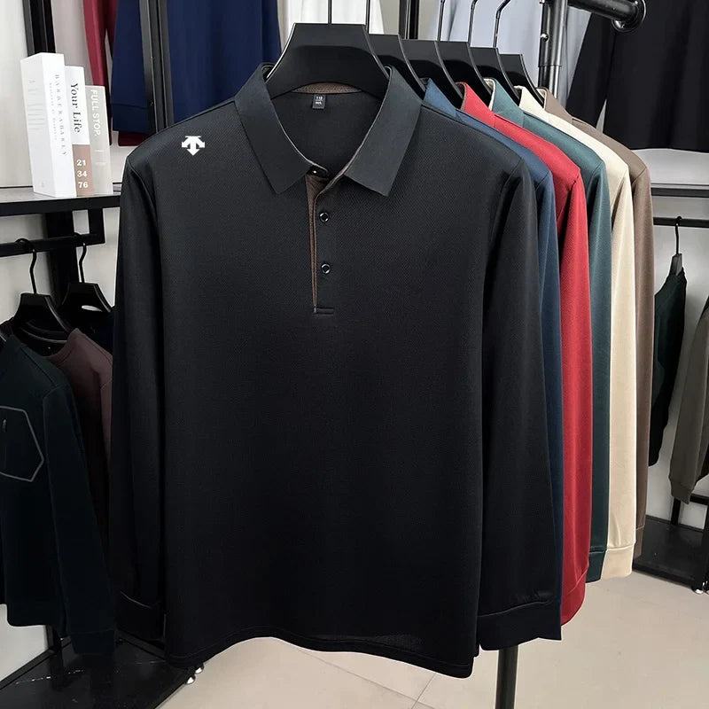 Autumn Hot Sales New Men's Polo Shirt High Quality Lapel Exquisite Print Long Sleeve T-Shirt Wrinkle Resistant Business Menswear