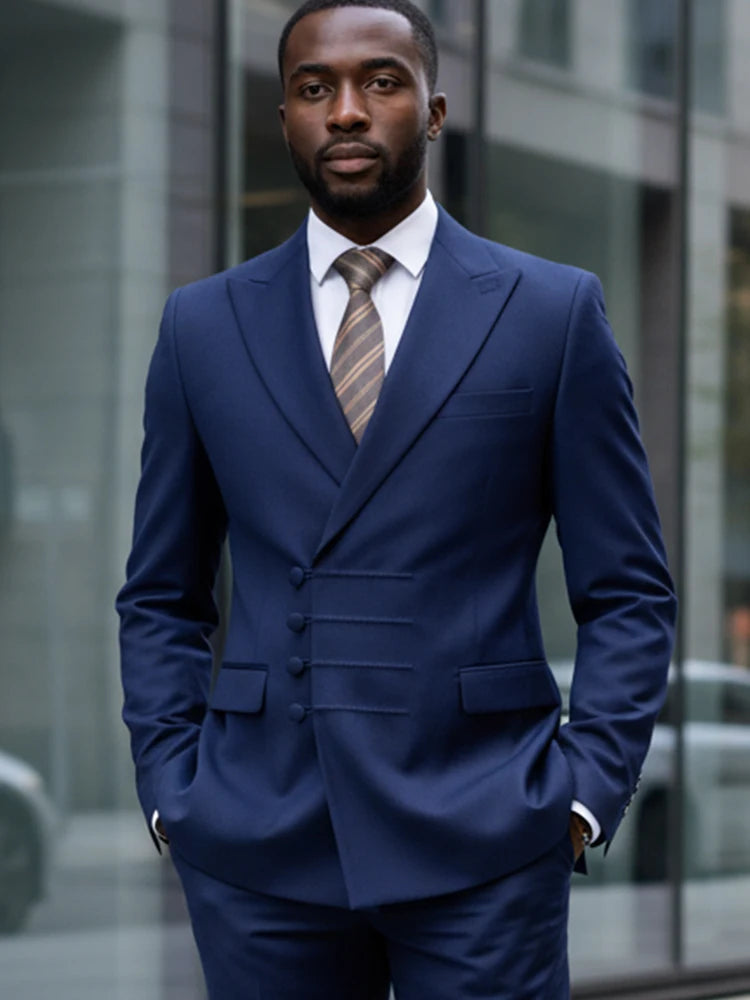 Elegant man suit for wedding grey Slim Fit Double Breasted Multiple buttons Casual Business man 2 piece party outfit
