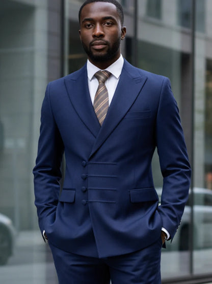 Elegant man suit for wedding grey Slim Fit Double Breasted Multiple buttons Casual Business man 2 piece party outfit
