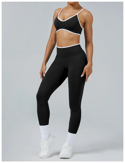 Women's Color Block Yoga Set Sports Bra & High Waisted Shorts Butt Lifting Tummy Control Workout Gym Fitness Running Activewear