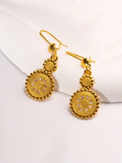 Women's 24K Gold Tassel Earrings, AU999 | "Tranquility" engraving with thread motifs, subtle professionalism for daily wear.