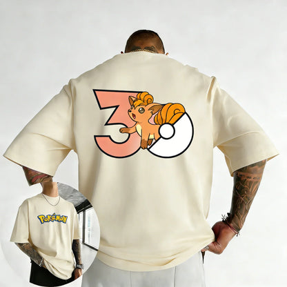 30th Anniversary Vulpix Printed T-shirt Summer New Men's and Women's Loose Casual Hip Hop Trendy Short Sleeve Top