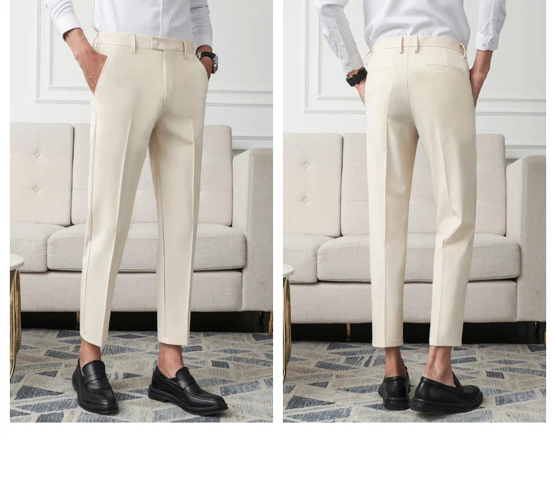 Thickened Fleece Men's Casual Straight Leg Pants Autumn Winter Elastic Slim Fit Korean Style Fashionable Nine Point Long Trou...