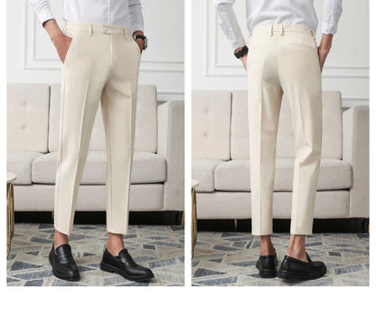 Thickened Fleece Men's Casual Straight Leg Pants Autumn Winter Elastic Slim Fit Korean Style Fashionable Nine Point Long Trou...