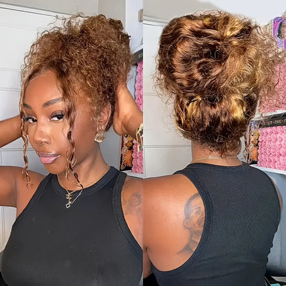 4/27 Curly Highlight Wig Human Hair Preplucked 360 Full Lace Front Wig HD Human Hair Ready to Wear Deep Wave Human Wig for Women