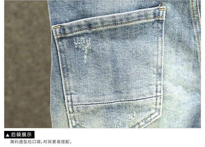 2024 Spring and Autumn New Fashion Blue Patchwork Denim Pants Men's Casual Slim Comfortable Breathable High-Quality Jeans 28-36
