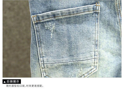 2024 Spring and Autumn New Fashion Blue Patchwork Denim Pants Men's Casual Slim Comfortable Breathable High-Quality Jeans 28-36