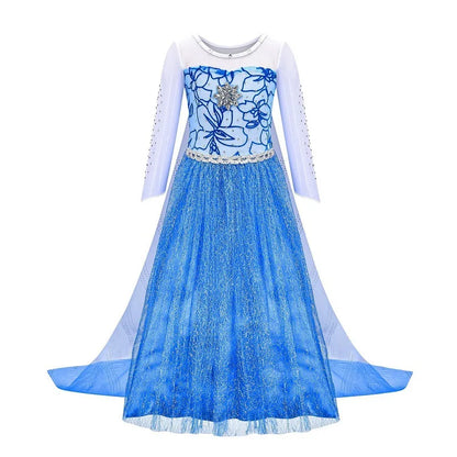Holiday Party Birthday Gift Girls Cosplay Elsa White Snow Moana Princess Dress Summer Casual Dress + Accessories Set