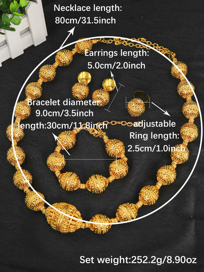 Long Necklace Fashion Dubai Gold Plated Jewelry Sets for Woman Bridal Wedding Earrings Ring Bracelet African Jewelry Set