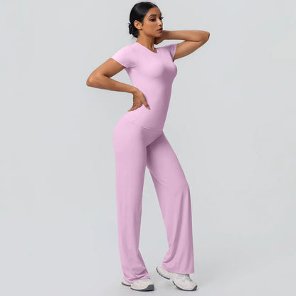 Fitness Sports Workout Yoga Set for Women Naked Feel Slim Casual Workout Top T-Shirt Quick Drying Push Up Running Pants Yoga Set
