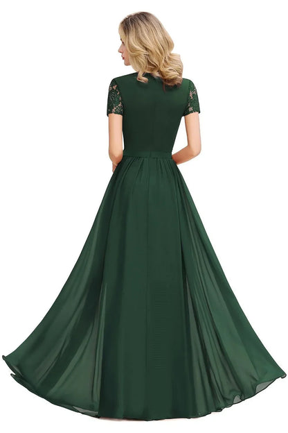 Dark Green Chiffon Long Bridesmaid Dresses Lace A Line O Neck With Sashes Wedding Guest Evening Party Gown Vestido De Fiesta