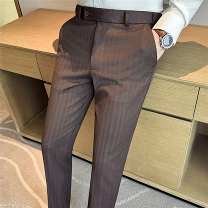 Men's Wool Blend Dress Pants, Elastic Waist Business Trousers, Tapered Slim Fit, Charcoal Gray Black Navy