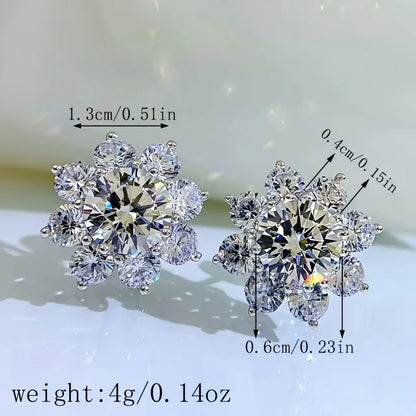 0.5Ct Moissanite Diamond Flower Stud Earrings for Women Real 925 Sterling Silver Solitaire Eternity Wedding Party Jewelry