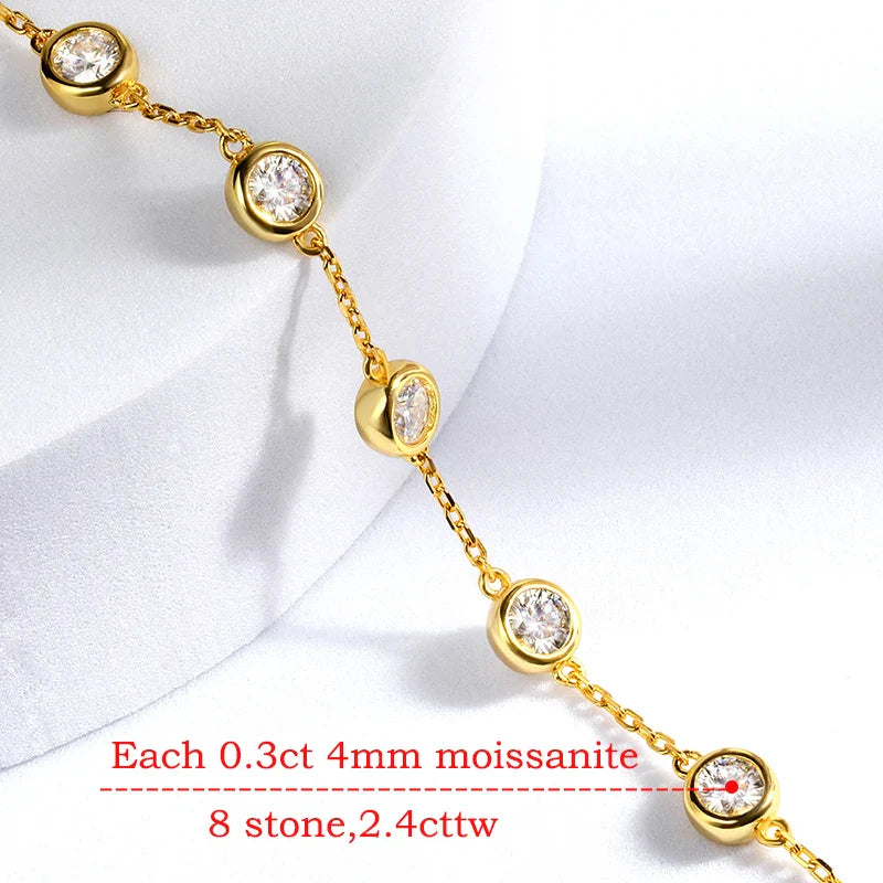 4mm Classic Bubble Moissanite Bracelet for Women 8 Stones Sparkling Lab Diamond Tennis Bracelet 925 Sterling Silver